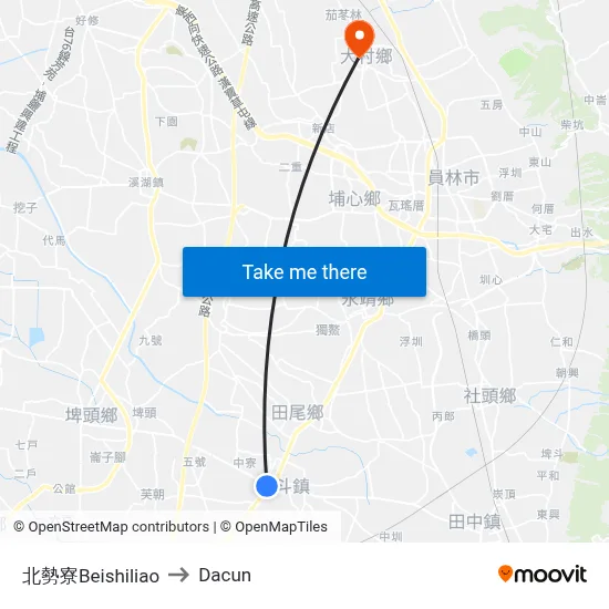 北勢寮Beishiliao to Dacun map