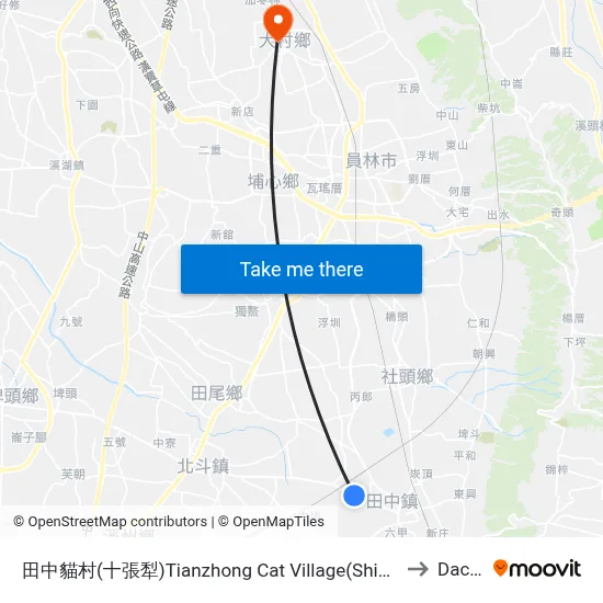 田中貓村(十張犁)Tianzhong Cat Village(Shizhangli) to Dacun map