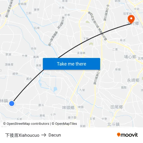 Xiahoucuo to Dacun map