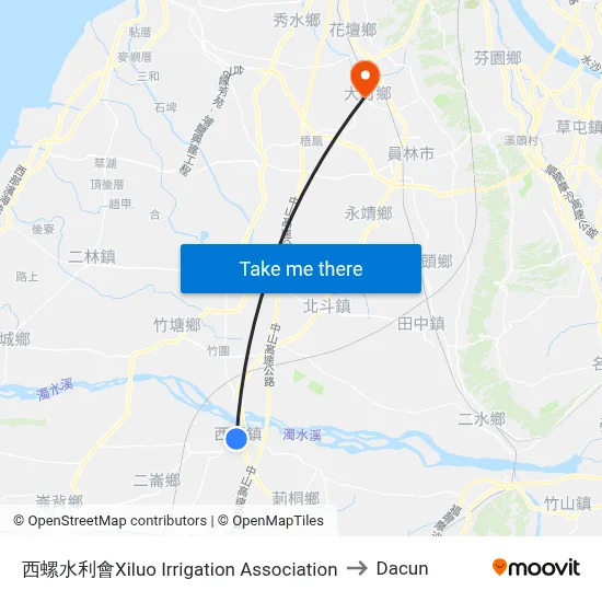 西螺水利會Xiluo Irrigation Association to Dacun map