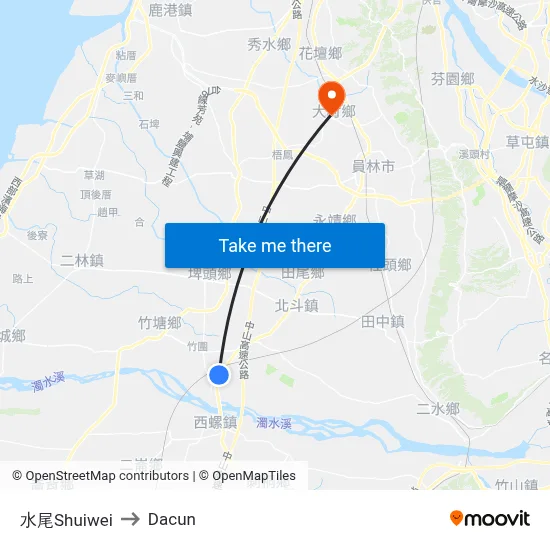 水尾Shuiwei to Dacun map