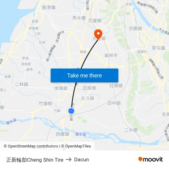 Cheng Shin Tire to Dacun map