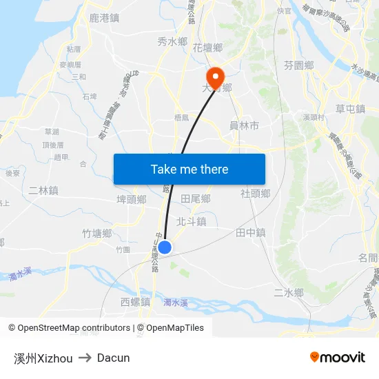 溪州Xizhou to Dacun map