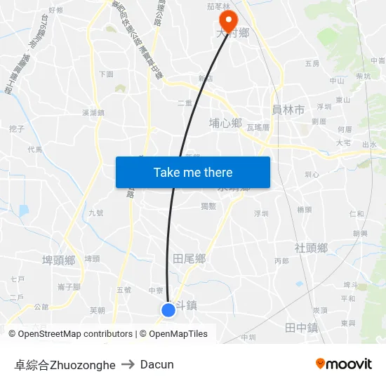 卓綜合Zhuozonghe to Dacun map