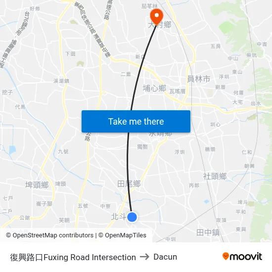 復興路口Fuxing Road Intersection to Dacun map