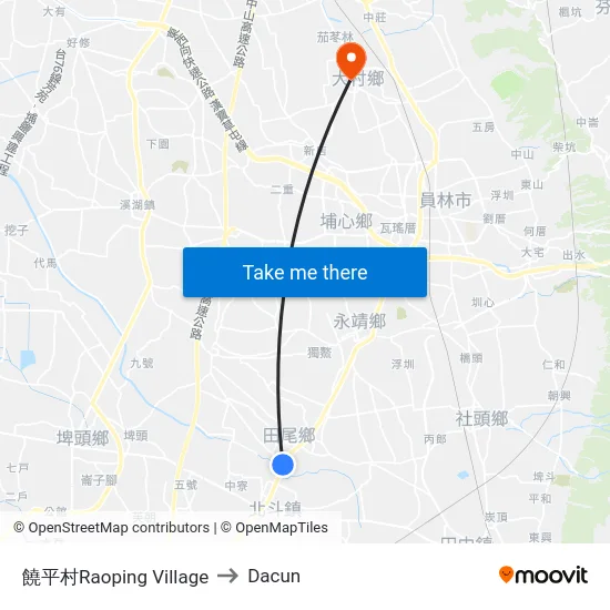 饒平村Raoping Village to Dacun map