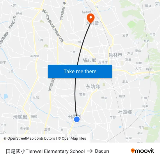 田尾國小Tienwei Elementary School to Dacun map
