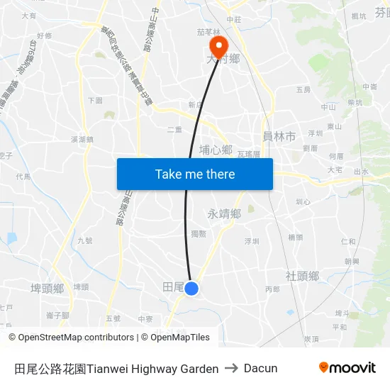 田尾公路花園Tianwei Highway Garden to Dacun map