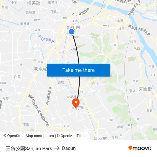 三角公園Sanjiao Park to Dacun map