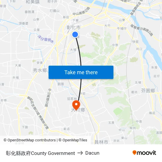 彰化縣政府County Government to Dacun map