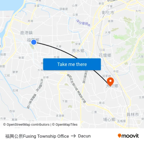 福興公所Fuxing Township Office to Dacun map