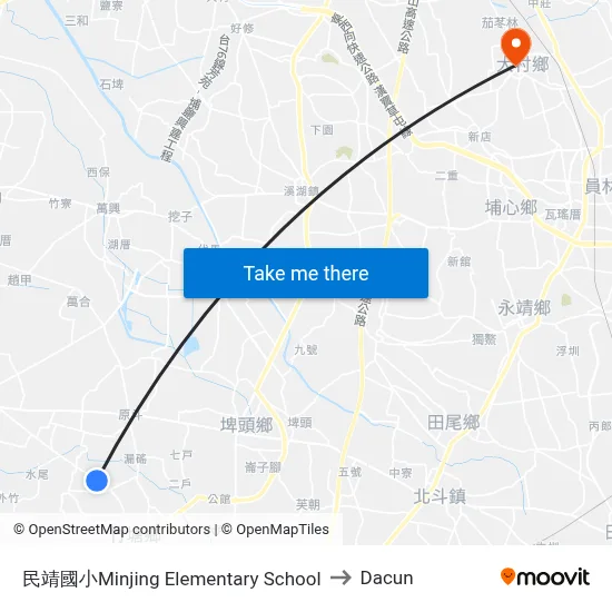 民靖國小Minjing Elementary School to Dacun map