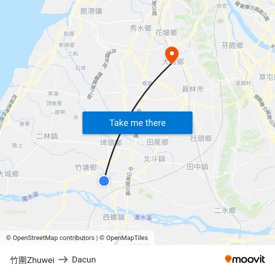 竹圍Zhuwei to Dacun map