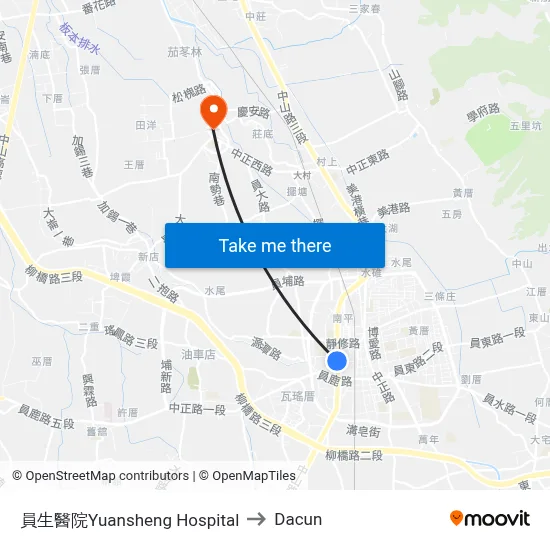 員生醫院Yuansheng Hospital to Dacun map