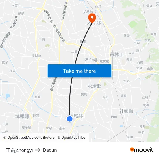 正義Zhengyi to Dacun map