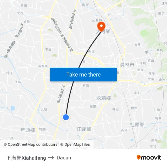 Xiahaifeng to Dacun map