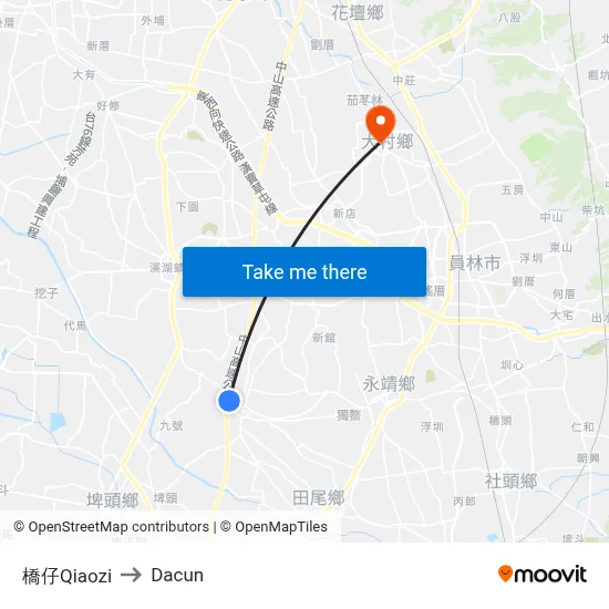 橋仔Qiaozi to Dacun map