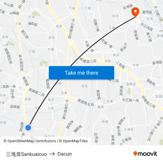 三塊厝Sankuaicuo to Dacun map