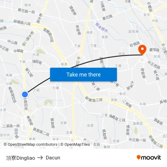 頂寮Dingliao to Dacun map