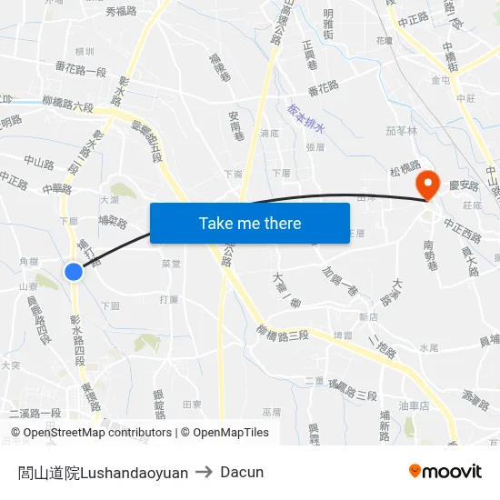 閭山道院Lushandaoyuan to Dacun map