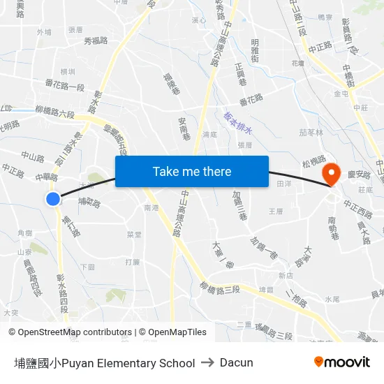 埔鹽國小Puyan Elementary School to Dacun map