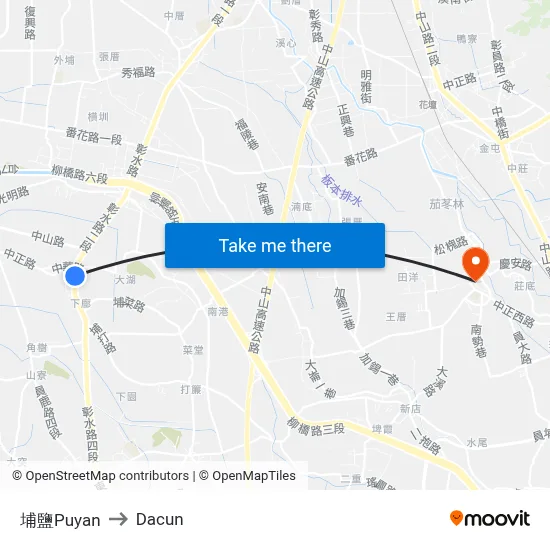 埔鹽Puyan to Dacun map