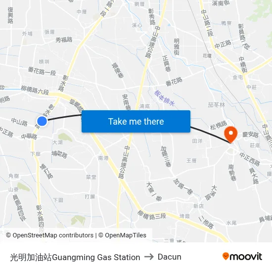 光明加油站Guangming Gas Station to Dacun map