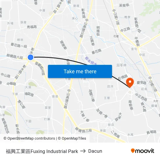 福興工業區Fuxing Industrial Park to Dacun map