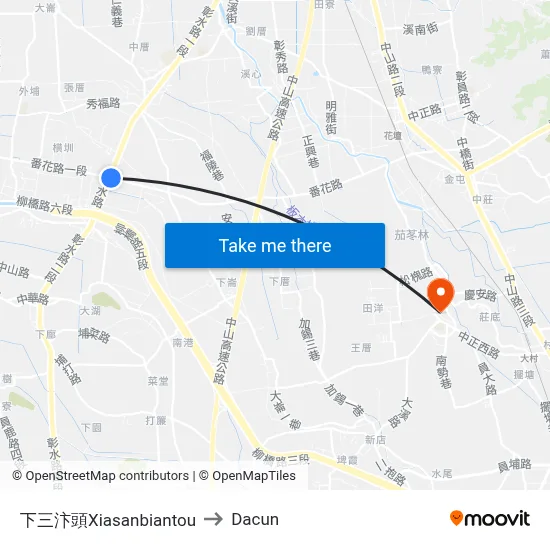 Xiasanbiantou to Dacun map