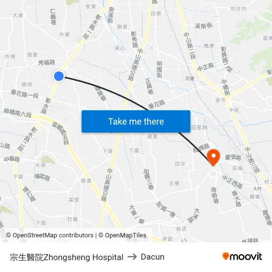 Zhongsheng Hospital to Dacun map