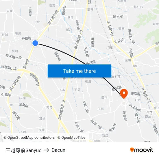 三越廠前Sanyue to Dacun map