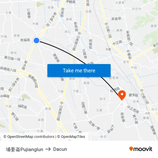 埔姜崙Pujianglun to Dacun map