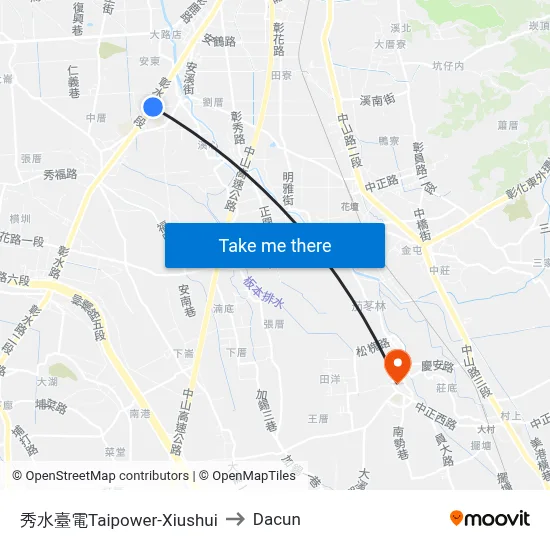秀水臺電Taipower-Xiushui to Dacun map