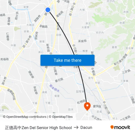 正德高中Zen Del Senior High School to Dacun map