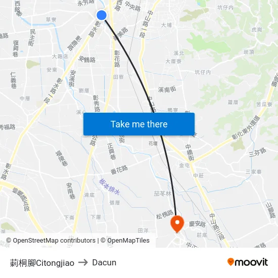 莿桐腳Citongjiao to Dacun map