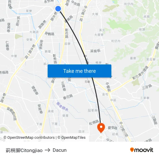 莿桐腳Citongjiao to Dacun map