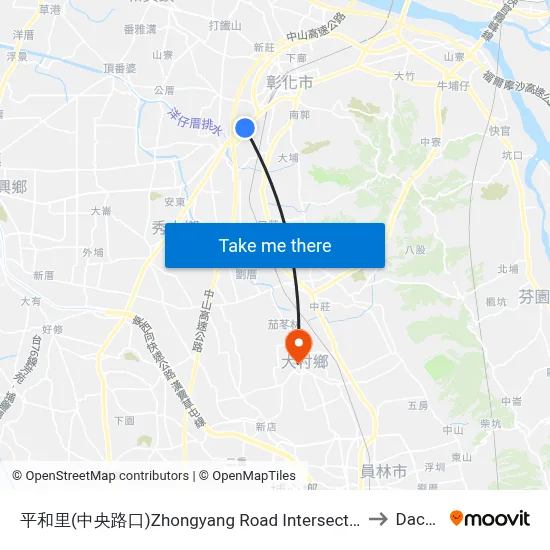 平和里(中央路口)Zhongyang Road Intersection to Dacun map