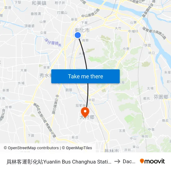 員林客運彰化站Yuanlin Bus Changhua Station to Dacun map