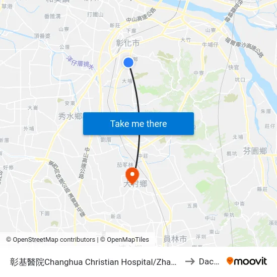 彰基醫院Changhua Christian Hospital/Zhangji to Dacun map