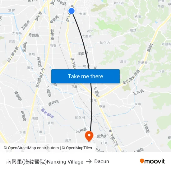 南興里(漢銘醫院)Nanxing Village to Dacun map