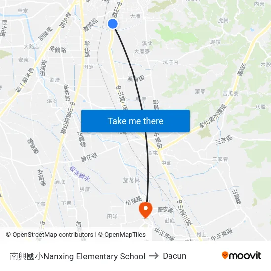 南興國小Nanxing Elementary School to Dacun map