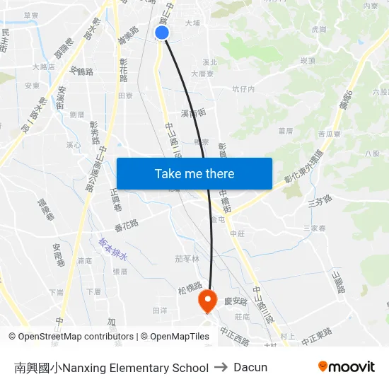 南興國小Nanxing Elementary School to Dacun map
