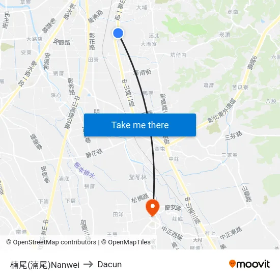 楠尾(湳尾)Nanwei to Dacun map
