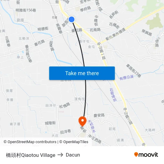 橋頭村Qiaotou Village to Dacun map