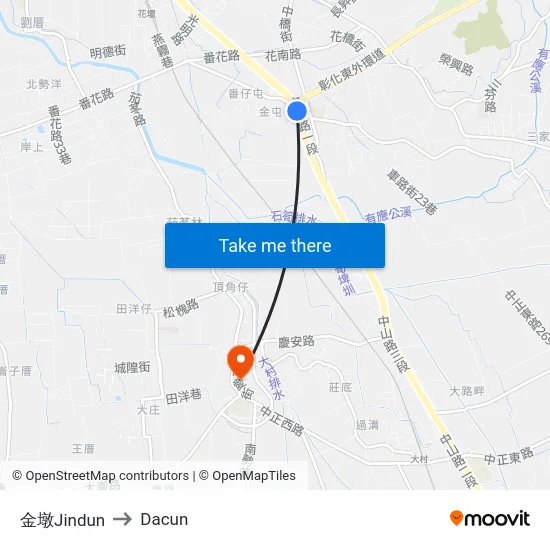 金墩Jindun to Dacun map