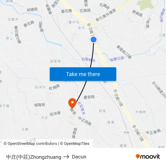 中庄(中莊)Zhongzhuang to Dacun map