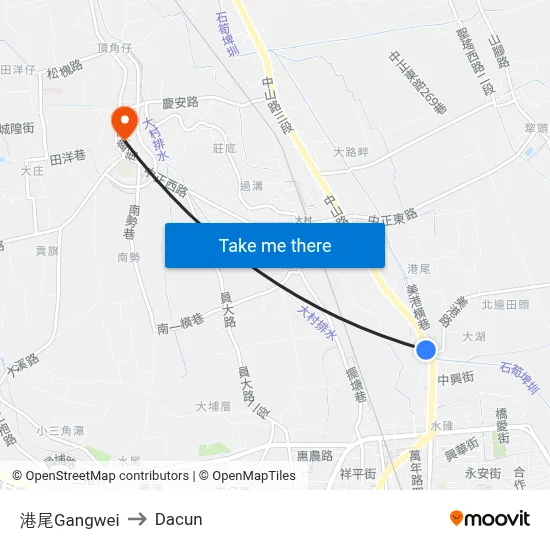 港尾Gangwei to Dacun map