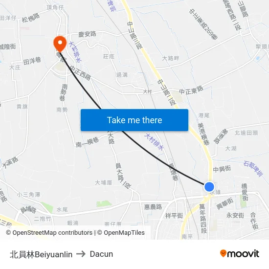 北員林Beiyuanlin to Dacun map