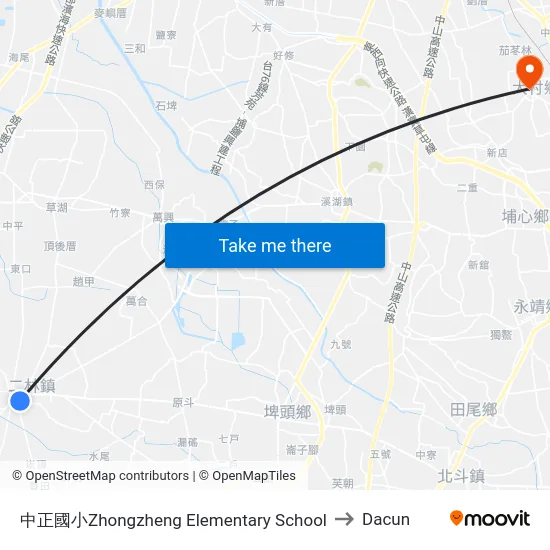 中正國小Zhongzheng Elementary School to Dacun map