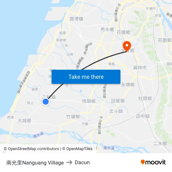 南光里Nanguang Village to Dacun map